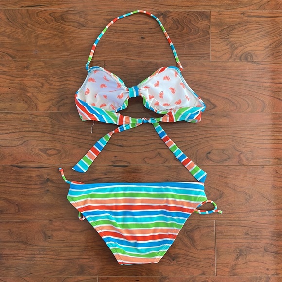 The Bikini Lab Colorful Striped Two Piece Bikini Swimsuit Bathing Suit - Picture 6 of 13